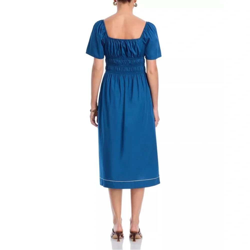 Ciao Lucia Blue Midi Dress with Puff Sleeves